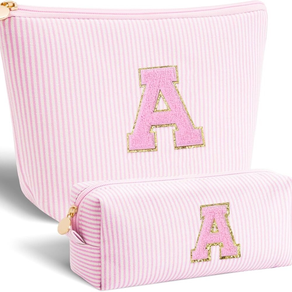 Makeup Bag Set Initials Cosmetic Bag Pink UNOPENED - Picture 1 of 7
